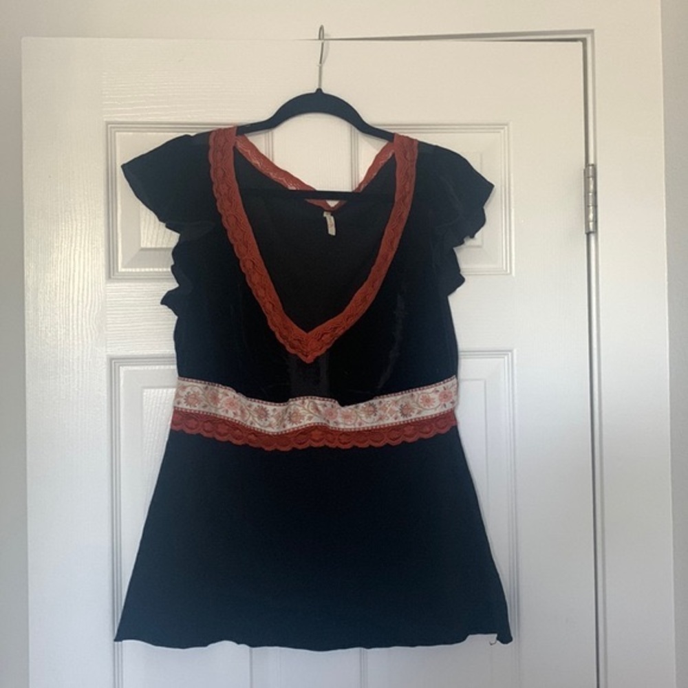 Olivia Moon Black Velvet Blouse Size large